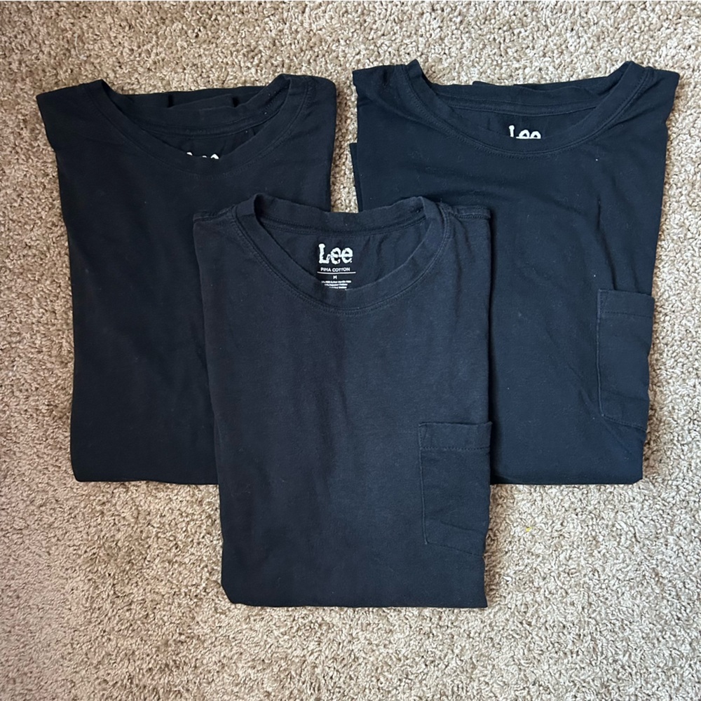 Lee Black Pima Cotton Front Pocket Basic T Shirt Lot of 3 Size M| E15
